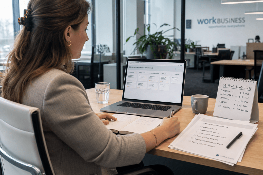 Hoe ziet een effectief en juridisch correct sollicitatieproces in Duitsland eruit (van eerste contact tot arbeidsovereenkomst), en welke doorlooptijden kun je realistisch&nbsp;verwachten?