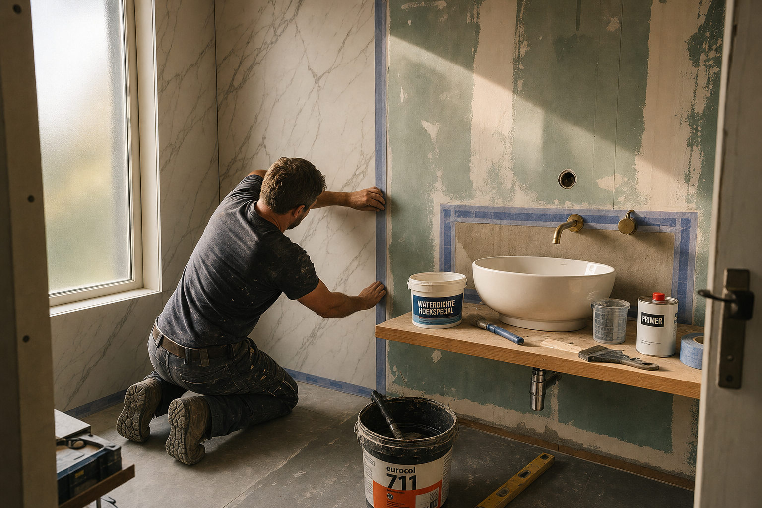 Waterdichte afwerking PVC wandtegels naden